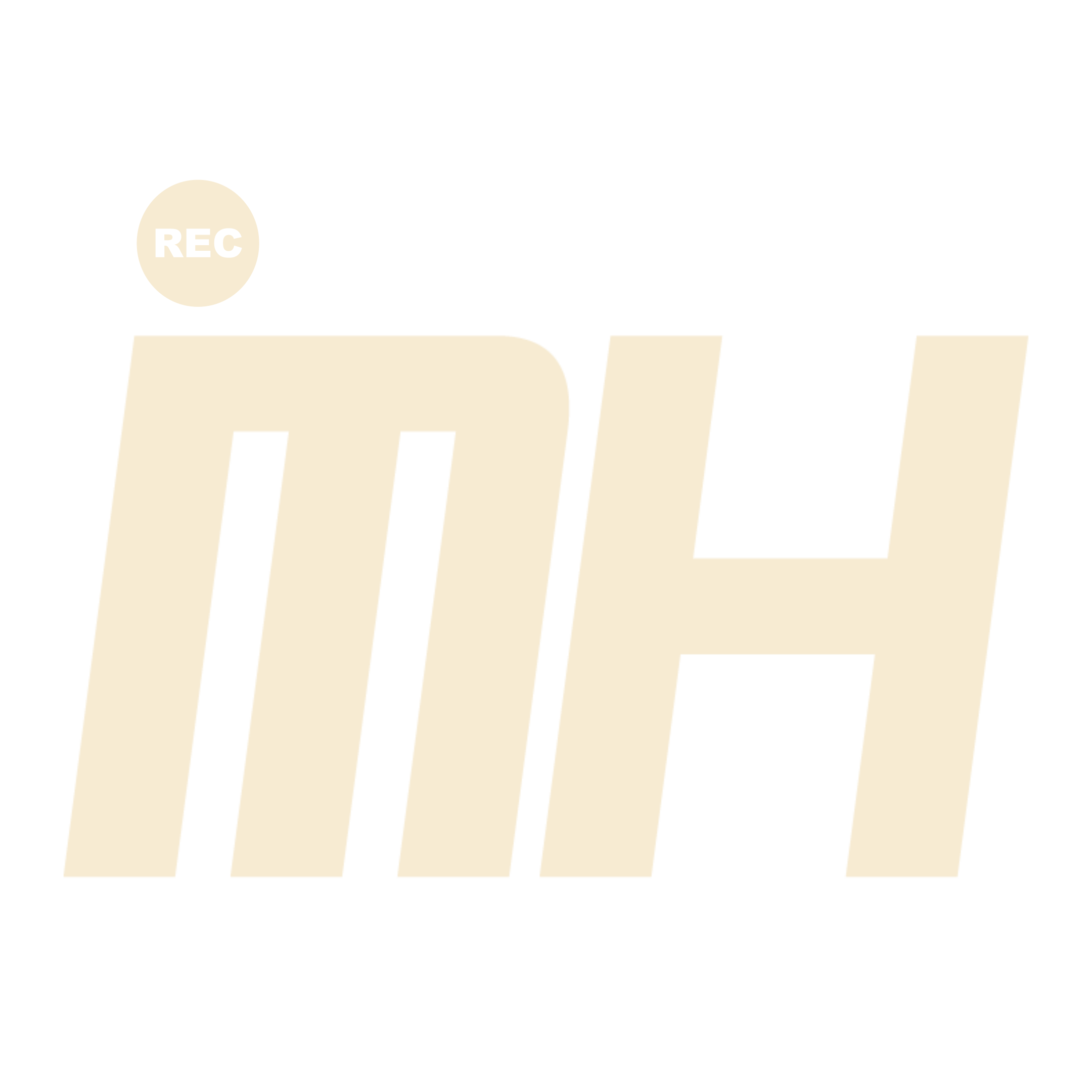 Website logo, it consists of two letters "m" and "H" in biege.